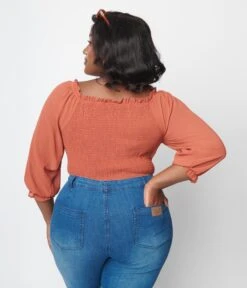 Plus Size Rust Orange Ruffle Top -Pleaser Clothing Store plus size rust orange ruffle top 259125