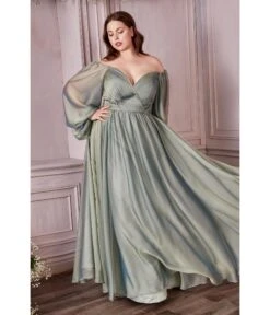 Cinderella Divine Plus Size Sage Chiffon Sweetheart Bridesmaid Goddess Gown