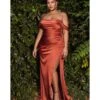 Cinderella Divine Plus Size Sienna Satin Draped Off The Shoulder Bridesmaid Dress
