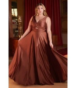 Cinderella Divine Plus Size Sienna Satin Ruched Knotted Keyhole Evening Gown