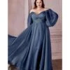 Cinderella Divine Plus Size Smoky Blue Chiffon Sweetheart Bridesmaid Goddess Gown