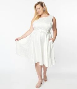 Plus Size Vintage Ivory Polka Dot Bridal Swing Dress 9 Plus Size Vintage Ivory Polka Dot Bridal Swing Dress -Pleaser Clothing Store plus size vintage ivory polka dot bridal swing dress 317572