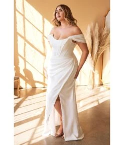 Cinderella Divine Plus Size White Off The Shoulder Corset Satin Bridal Gown -Pleaser Clothing Store plus size white off the shoulder corset satin bridal gown 283963