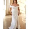 Cinderella Divine Plus Size White Off The Shoulder Jersey Bridal Gown