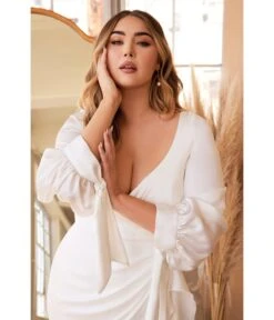 Cinderella Divine Plus Size White Portrait Satin Bridal Gown -Pleaser Clothing Store plus size white portrait satin bridal gown 870058