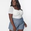 Plus Size White Ruched Puff Sleeve Top