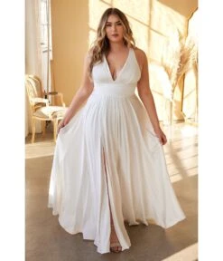 Cinderella Divine Plus Size White Satin A Line Bridal Gown -Pleaser Clothing Store plus size white satin a line bridal gown 911227