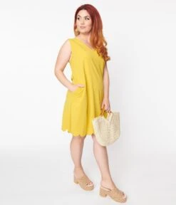 Plus Size Yellow Scallop Shift Dress -Pleaser Clothing Store plus size yellow scallop shift dress 149832