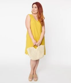 Plus Size Yellow Scallop Shift Dress -Pleaser Clothing Store plus size yellow scallop shift dress 618363