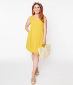 Plus Size Yellow Scallop Shift Dress -Pleaser Clothing Store plus size yellow scallop shift dress 868739