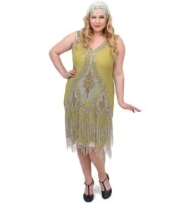 Unique Vintage Plus Size 1920s Green & Silver Embroidered Somerset Flapper Dress -Pleaser Clothing Store preorder unique vintage plus size 1920s green silver embroidered somerset flapper dress 632909