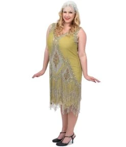 Unique Vintage Plus Size 1920s Green & Silver Embroidered Somerset Flapper Dress -Pleaser Clothing Store preorder unique vintage plus size 1920s green silver embroidered somerset flapper dress 740449