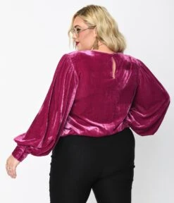 Purple Velvet Long Sleeve Top -Pleaser Clothing Store purple velvet long sleeve top 661801