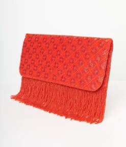 Red Beaded Fringe Envelope Clutch -Pleaser Clothing Store red beaded fringe envelope clutch 873734