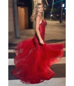Cinderella Divine Red Beaded Sequin Strapless Mermaid Prom Dress -Pleaser Clothing Store red beaded sequin strapless mermaid prom dress 627763