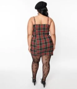 Red & Black Plaid Duncan Mini Dress -Pleaser Clothing Store red black plaid duncan mini dress 402569