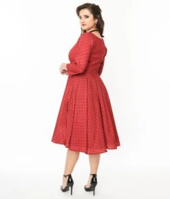Red & Black Polka Dot Genevieve Swing Dress -Pleaser Clothing Store red black polka dot genevieve swing dress 970092