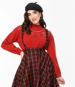 Red Christmas Sequin Mock Neck Sweater