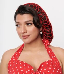 Red Crochet Hair Snood -Pleaser Clothing Store red crochet hair snood 955586