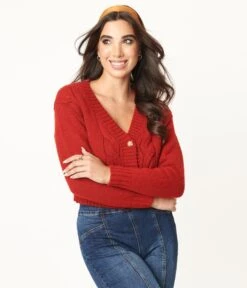 Red Crop Top & Cardigan Set -Pleaser Clothing Store red crop top cardigan set 804058