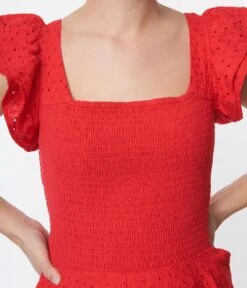Red Eyelet Flutter Sleeve Dress -Pleaser Clothing Store red eyelet flutter sleeve dress 105144