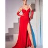 Cinderella Divine Red Fitted Cutout Evening Gown