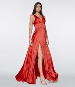Cinderella Divine Red Glamour Satin A-Line Bridesmaid Dress