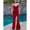 Cinderella Divine Red Glitter Lace Up Back Prom Dress