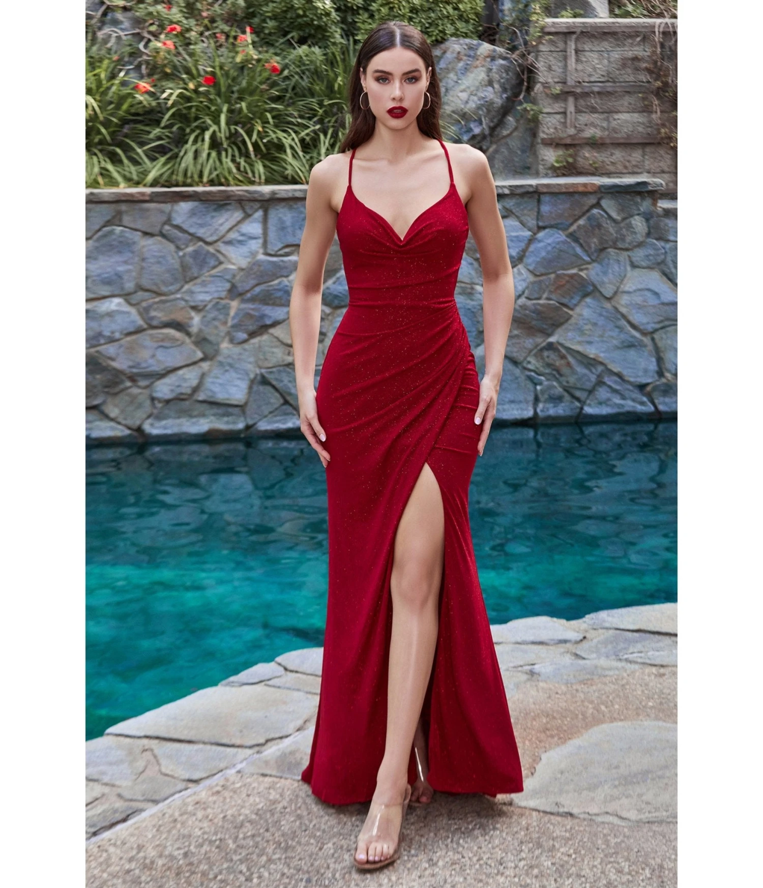 Cinderella Divine Red Glitter Lace Up Back Prom Dress 1 Cinderella Divine Red Glitter Lace Up Back Prom Dress