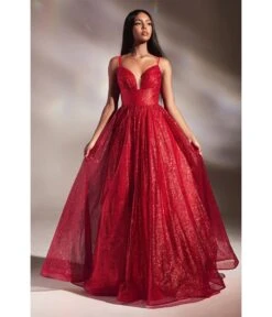 Cinderella Divine Red Glitter Sleeveless Ball Gown