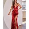 Cinderella Divine Red Pailllette Sequin Sheath Evening Gown