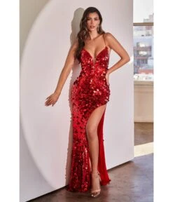 Cinderella Divine Red Pailllette Sequin Sheath Evening Gown
