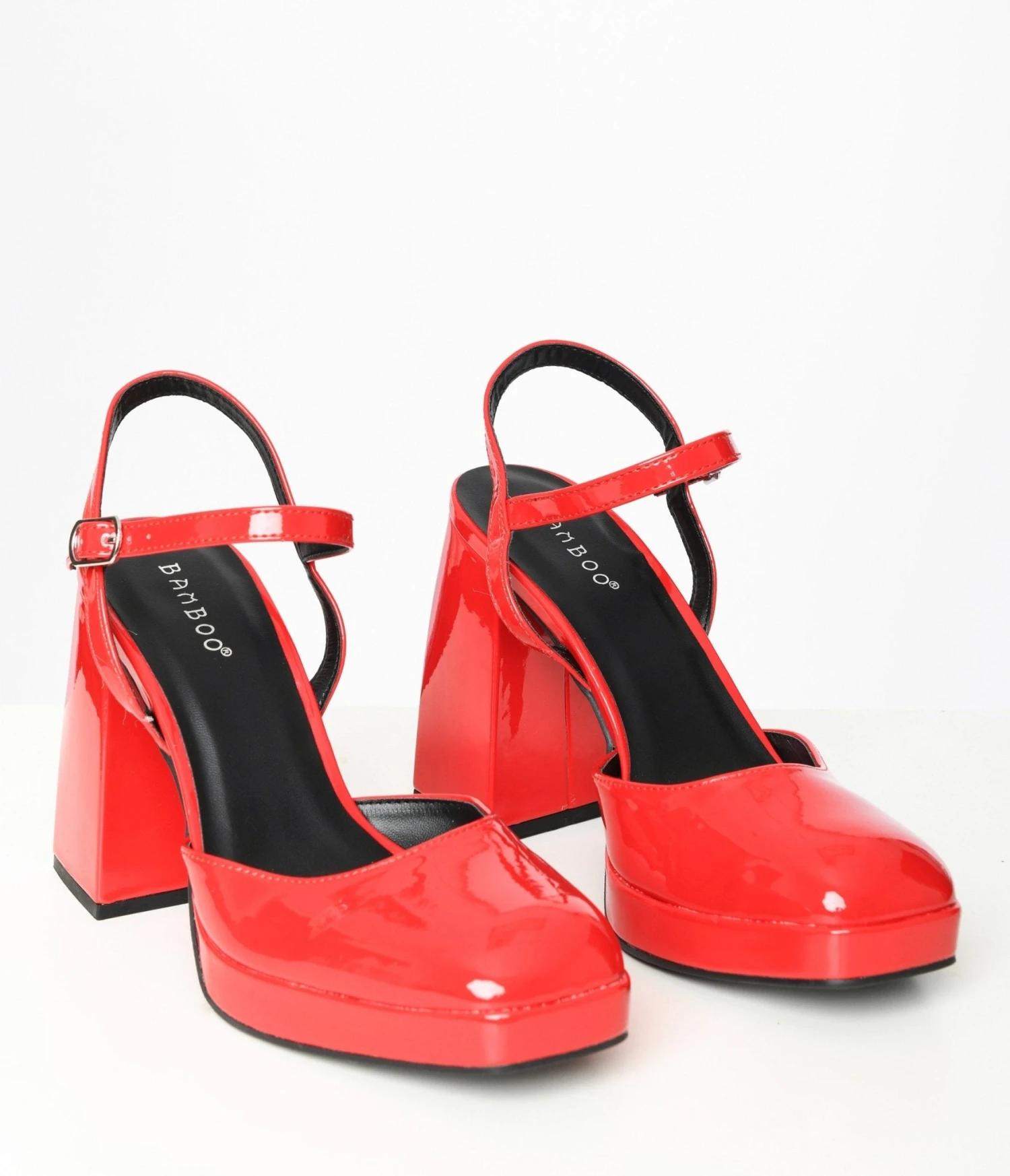 Red Patent Leatherette Chunky Heels 1 Red Patent Leatherette Chunky Heels