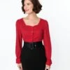 Red Perforated Diamond Knit Cardigan