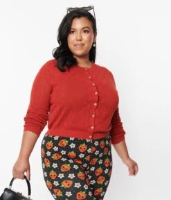 Red Perforated Heart Cardigan