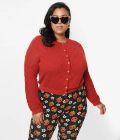 Red Perforated Heart Cardigan -Pleaser Clothing Store red perforated heart cardigan 739208