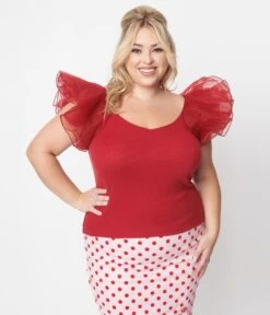 Red Ribbed Dramatic Sleeve Lennon Top -Pleaser Clothing Store red ribbed dramatic sleeve lennon top 574403