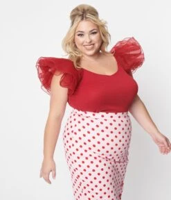 Red Ribbed Dramatic Sleeve Lennon Top