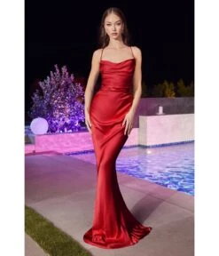 Cinderella Divine Red Satin Fitted Slip Bridesmaid Gown