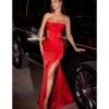 Cinderella Divine Red Satin Pleated Strapless Corset Evening Gown