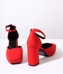 Red Satin & Rhinestone Buckle Pumps -Pleaser Clothing Store red satin rhinestone buckle pumps 779883