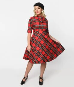 Red Tartan Plaid Swing Dress -Pleaser Clothing Store red tartan plaid swing dress 225597
