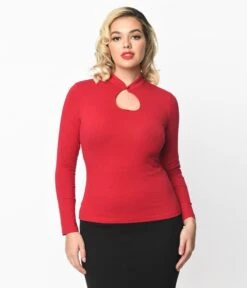 Red Tear Drop Keyhole Top -Pleaser Clothing Store red tear drop keyhole top 126407