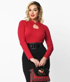 Red Tear Drop Keyhole Top