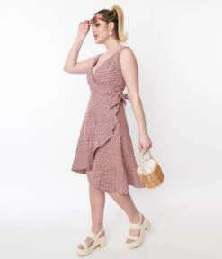 Red & White Gingham Wrap Dress 9 Red & White Gingham Wrap Dress -Pleaser Clothing Store red white gingham wrap dress 509722