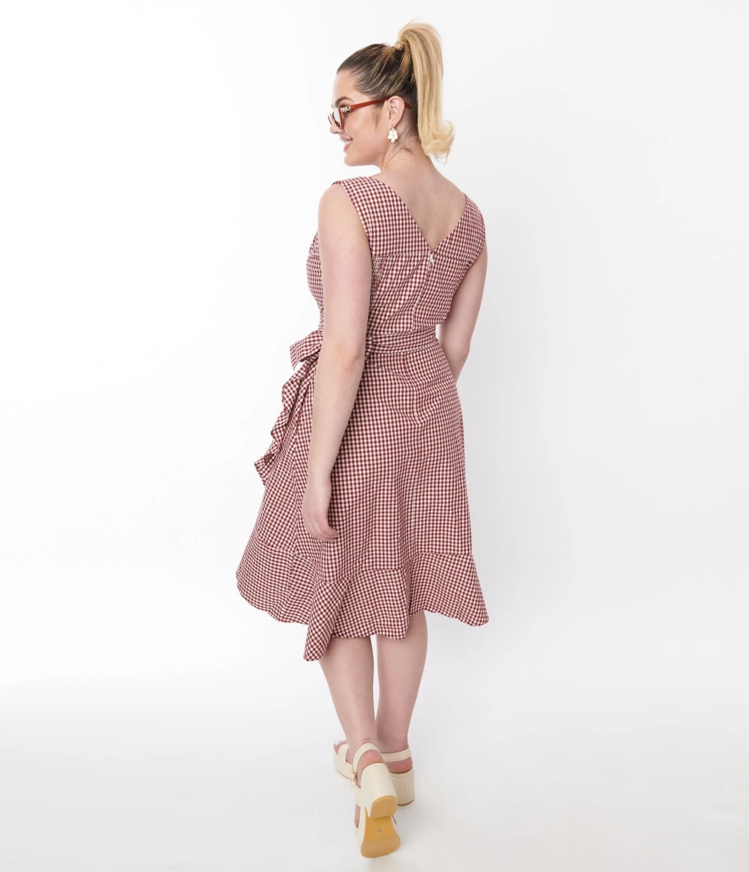 Red & White Gingham Wrap Dress 2 Red & White Gingham Wrap Dress - Image 2