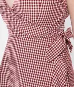 Red & White Gingham Wrap Dress 7 Red & White Gingham Wrap Dress -Pleaser Clothing Store red white gingham wrap dress 893623