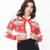 Red & White Holiday Print Shrug Cardigan