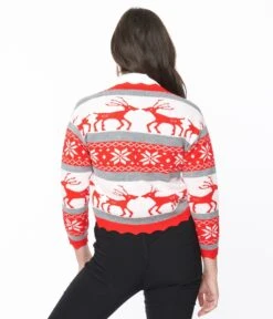 Red & White Holiday Print Shrug Cardigan -Pleaser Clothing Store red white holiday print shrug cardigan 892412