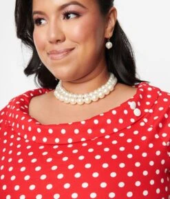 Red & White Polka Dot Dolly Swing Dress -Pleaser Clothing Store red white polka dot dolly swing dress 642420